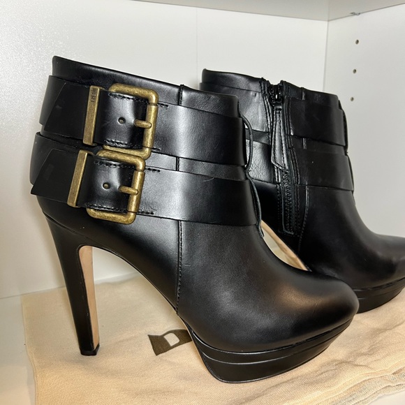 NEW DIESEL MELROSE SYDNAY BLACK LEATHER Brass Buckle Ankle Booties EUR 38 - Picture 2 of 14